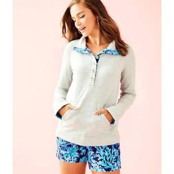 Lilly Pulitzer Upf 50+ Landley Popover In Heathered Seaside Grey - Picture 1 of 6